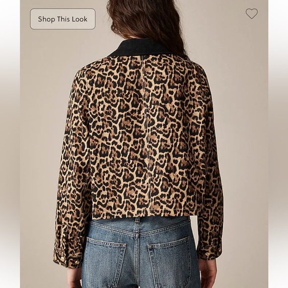 J. Crew Short Barn Jacket™ in leopard cotton canvas XS corduroy collar NEW light - Picture 13 of 14
